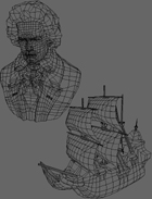 Examples of polygon meshes: (left) Beethoven mesh (2812 polygons, 2655 vertices) - (right) Galleon mesh (2384 polygons,2372 vertices).